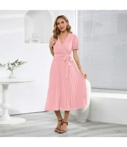 Temperament V-Neck Puff Sleeves Pleated Slim Solid Color Commuter Midi Dress Wholesale Dresses SDV464027 -OTIS Clothing Shop 00325989 befd 44a9 b16d 85325ae4402a 382732e5cad33f3bed3f78c7ad4f342f