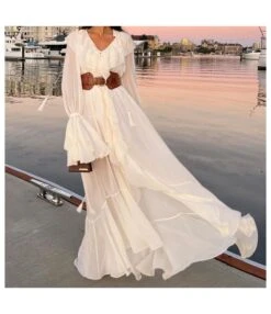Chiffon Fashion Loose V-Neck Wood Ears Maxi Dress Wholesale Dresses SDV463983