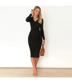 Long-Sleeve V-Neck Slim-Fit Tie Midi Bodycon Knit Dress Wholesale Dresses SDN537004 -OTIS Clothing Shop 037fd259 0f0b 49f3 b5a3 3c0e30308217 4e315798113c4b65a2aa9b91e8deeb81