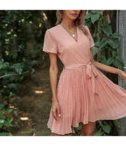 Fashion V Neck Polka Dot Dress Short Sleeve Slim A-Line Wholesale Dresses With Belt SDN560452 -OTIS Clothing Shop 03b3a446 2d14 4eef 8dde 94737466c2d0 a127acbfbf7d308a27b5702992edfdb6