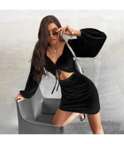 Velvet Sexy Cutout Tie-Up Dress Long Sleeve Solid Color Bodycon Wholesale Dresses SDN561545 -OTIS Clothing Shop 04872607 df0d 4049 932d 73315bd44c80 0d57749a0fd16dab84cfd7f7103fa1e5