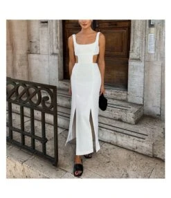 Temperament Niche Scheming Slit Suspender Banquet Dress Wholesale Dresses N462303280016498