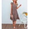 Floral Print V-Neck Frill Sleeve Midi Swing Dress Casual Summer Wholesale Dresses SD204674