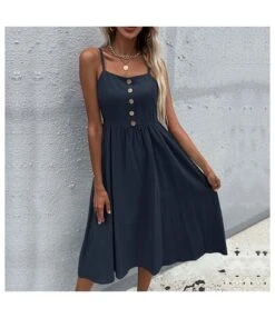 Linen Solid Color Wholesale Dresses Cami Dresses Casual Sleeveless A-Line Dress SD230166