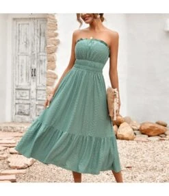 Casual Solid Color Corset Waist Swing Tube Top Dress Wholesale Dresses SDN539152