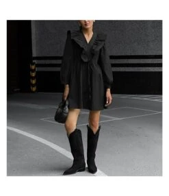 Temperament Long Sleeve High Waist A- Line Ruffled Black Dress Wholesale Dresses N5323021500005