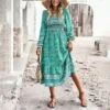 Bohemian Balloon Sleeve Pleated V-Neck Dress Wholesale Dresses N4623041200021 -OTIS Clothing Shop 0d399ba326644c6db73aafe700f84684 4