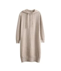 Casual Loose Hooded Drawstring Knit Sweater Dress Solid Color Long Sleeve Midi Wholesale Sweatshirt Dresses SDN562152