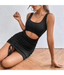 Sexy Hollow Drawstring Mini Dress Square Neck Solid Color Sleeveless Bodycon Wholesale Dresses SDN560569 -OTIS Clothing Shop 0daabfa3 660d 4e62 8f45 e0a7a3f7b352 64db0ef7a090b1385f1947a0bfdefdec