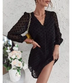 Sexy V Neck Flocking Mini Dress Solid Color Loose Long Sleeve Wholesale Dresses SDN560852 -OTIS Clothing Shop 101815d3 b76f 4dc1 a0ea 70b23ae84533 8db02287343152c3bfb12c5a5ecf5a5e