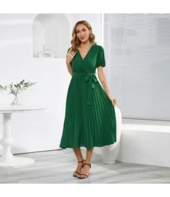 Temperament V-Neck Puff Sleeves Pleated Slim Solid Color Commuter Midi Dress Wholesale Dresses SDV464027 -OTIS Clothing Shop 10b3cd95 8b1d 40dc b202 7168efe5ea4d d9113a15729e336d20e90c5f8312ff98