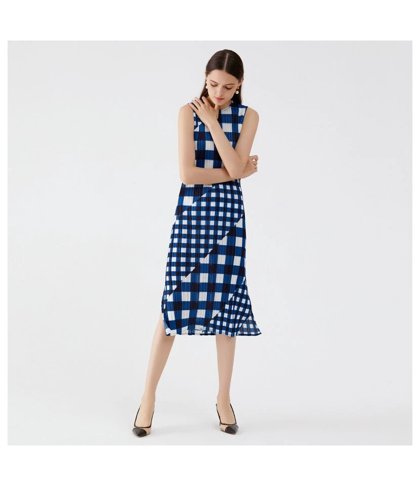 Gingham O-Neck Sleeveless Patchwork Slim Slit Midi Dress SD080410 3 Gingham O-Neck Sleeveless Patchwork Slim Slit Midi Dress SD080410