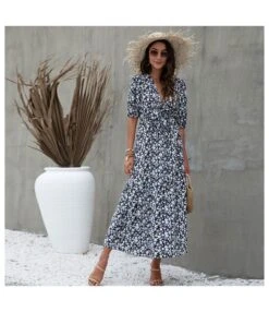 Elegant Lantern Sleeve Knotted Print Midi Dress Sexy V Neck Side Slit Wholesale Dresses SDN560361 -OTIS Clothing Shop 11b0f42d d134 4243 8fd1 858cc582268f 84571643205c4f554d323a196de1823e