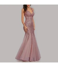 Sleeveless V Neck Sequin Mesh Bridesmaid Maxi Evening Dress Wholesale Prom Dresses SDN535238