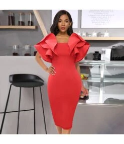 Sexy Halter Backless Wooden Ear Edge Short Sleeve Slim Party Dress Wholesale Dresses V5923050600019 -OTIS Clothing Shop 16123713659 433451549