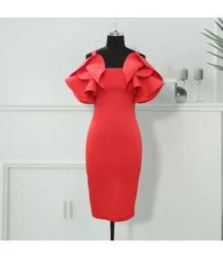 Sexy Halter Backless Wooden Ear Edge Short Sleeve Slim Party Dress Wholesale Dresses V5923050600019 -OTIS Clothing Shop 16240595110 433451549