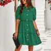 Solid Color Casual Lapel Puff Short Sleeve Smocked Dress Wholesale Dresses N5323032300139 -OTIS Clothing Shop 1668a4967e92464a8bc5afd200bad8b2 4