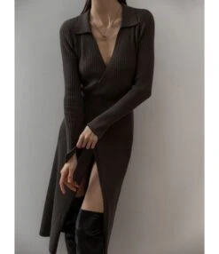 Low-Cut Slim Commuter Fashion Long-Sleeve Slit Knitted Dress Wholesale Dresses SDV463846 -OTIS Clothing Shop 17d79e77 0a4b 4107 932b 3eab82663ea3 68c589eea38a184821d635be21dce187