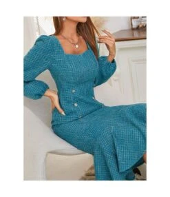 Plaid Square Neck Button Long Sleeve Elegant Ruffled Slim Dress Wholesale Dresses SDN536890 -OTIS Clothing Shop 1a1f2b30 ce85 41f6 be0a 0df182bfdcf9 a5bc8476d81f2bf825e3c7adec450376