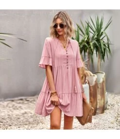 Short Sleeve Casual Solid Color Loose Swing Ruffled Dress Wholesale Dresses SDN539518 -OTIS Clothing Shop 1e49c460 a23f 43f3 b4fb 6389afb50ae0 a5702672e9e49aeca226cd36114f0733