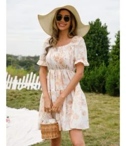 Puff Sleeve Floral Print Square Neck Elastic Waist Simple Swing Dress Wholesale Dresses SDN533522 -OTIS Clothing Shop 1f8156dc b31a 493d a6c8 d7d73b92da0d 82cf5210aafa40c6c589560183ad52c7