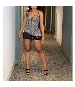 Sexy Suspenders Nightclub Rhinestone Sequin Bodycon Dress Wholesale Dresses SDN538226