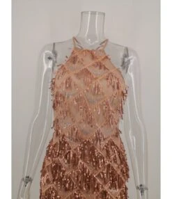 Tassel Trim Sequins Halter Split Dress -OTIS Clothing Shop 200522368 13
