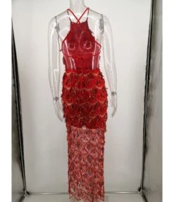 Tassel Trim Sequins Halter Split Dress -OTIS Clothing Shop 200522368 15