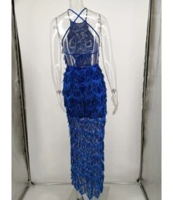 Tassel Trim Sequins Halter Split Dress -OTIS Clothing Shop 200522368 1