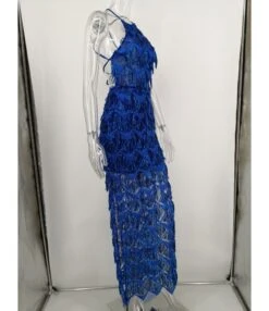 Tassel Trim Sequins Halter Split Dress -OTIS Clothing Shop 200522368 2