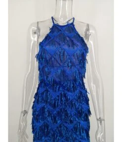 Tassel Trim Sequins Halter Split Dress -OTIS Clothing Shop 200522368 3