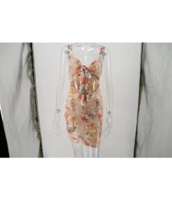 Knot-front Flower Trim Sequins Dress -OTIS Clothing Shop 200522834 2