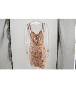 Knot-front Flower Trim Sequins Dress -OTIS Clothing Shop 200522834 3