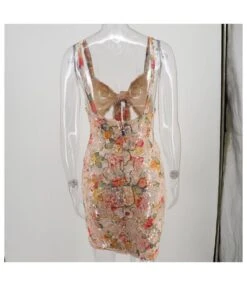 Knot-front Flower Trim Sequins Dress -OTIS Clothing Shop 200522834 4