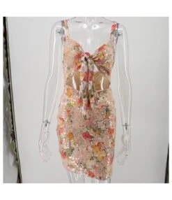 Knot-front Flower Trim Sequins Dress -OTIS Clothing Shop 200522834 5