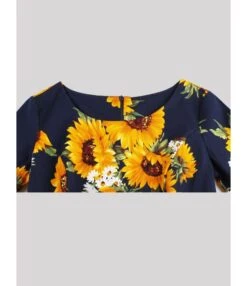 Retro A-line Sunflower Print Tie Waist Dress -OTIS Clothing Shop 200620424 4