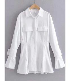 Solid Color Turn Down Collar Cargo Style Shirt Dress -OTIS Clothing Shop 200717206 10