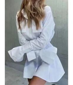 Solid Color Turn Down Collar Cargo Style Shirt Dress -OTIS Clothing Shop 200717206 1