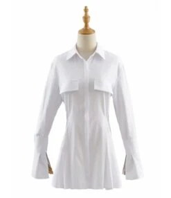 Solid Color Turn Down Collar Cargo Style Shirt Dress -OTIS Clothing Shop 200717206 8