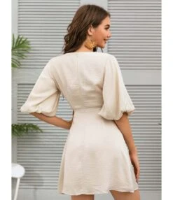 V-collar Puff Sleeve Muslin Dress -OTIS Clothing Shop 200819792 3