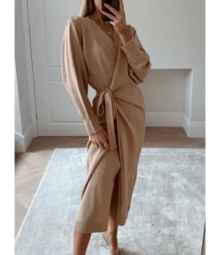 Side Tie Split Plain Knitting Dress -OTIS Clothing Shop 200909648 1 1