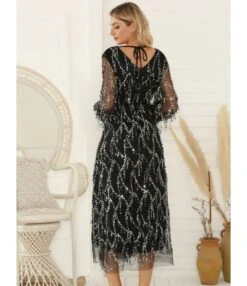 V-neck Sequins Tassel Sheered Party Dress -OTIS Clothing Shop 200916191 2