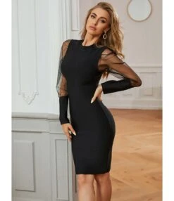 Sheered Sleeve Spliced Jersey Bodycon Dress -OTIS Clothing Shop 201029618 2
