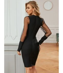 Sheered Sleeve Spliced Jersey Bodycon Dress -OTIS Clothing Shop 201029618 3