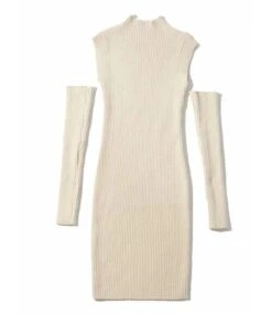 Mock Neck Plain Ribbed Knitting Dress With Sleeves -OTIS Clothing Shop 201124680 14