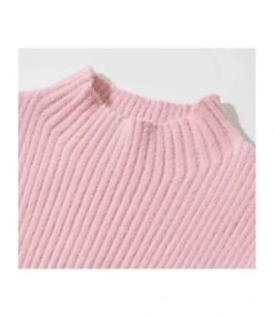 Mock Neck Plain Ribbed Knitting Dress With Sleeves -OTIS Clothing Shop 201124680 3