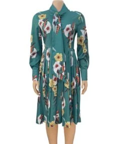 Tie-neck Flower Print Pleated Smock Dress -OTIS Clothing Shop 201124691 4 1