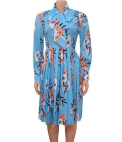 Tie-neck Flower Print Pleated Smock Dress -OTIS Clothing Shop 201124691 5 1