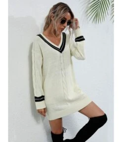 V Collar Colorblock Twist Panel Jersey Dress -OTIS Clothing Shop 201204306 2 1