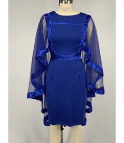 Solid Color Mesh Patchwork Cape Dress -OTIS Clothing Shop 201204675 2 1